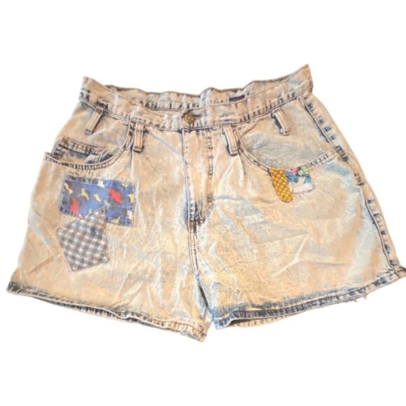 Vintage Zena Womens Acid Wash Denim Patchwork Shorts Size 13 Made In USA - Picture 1 of 10